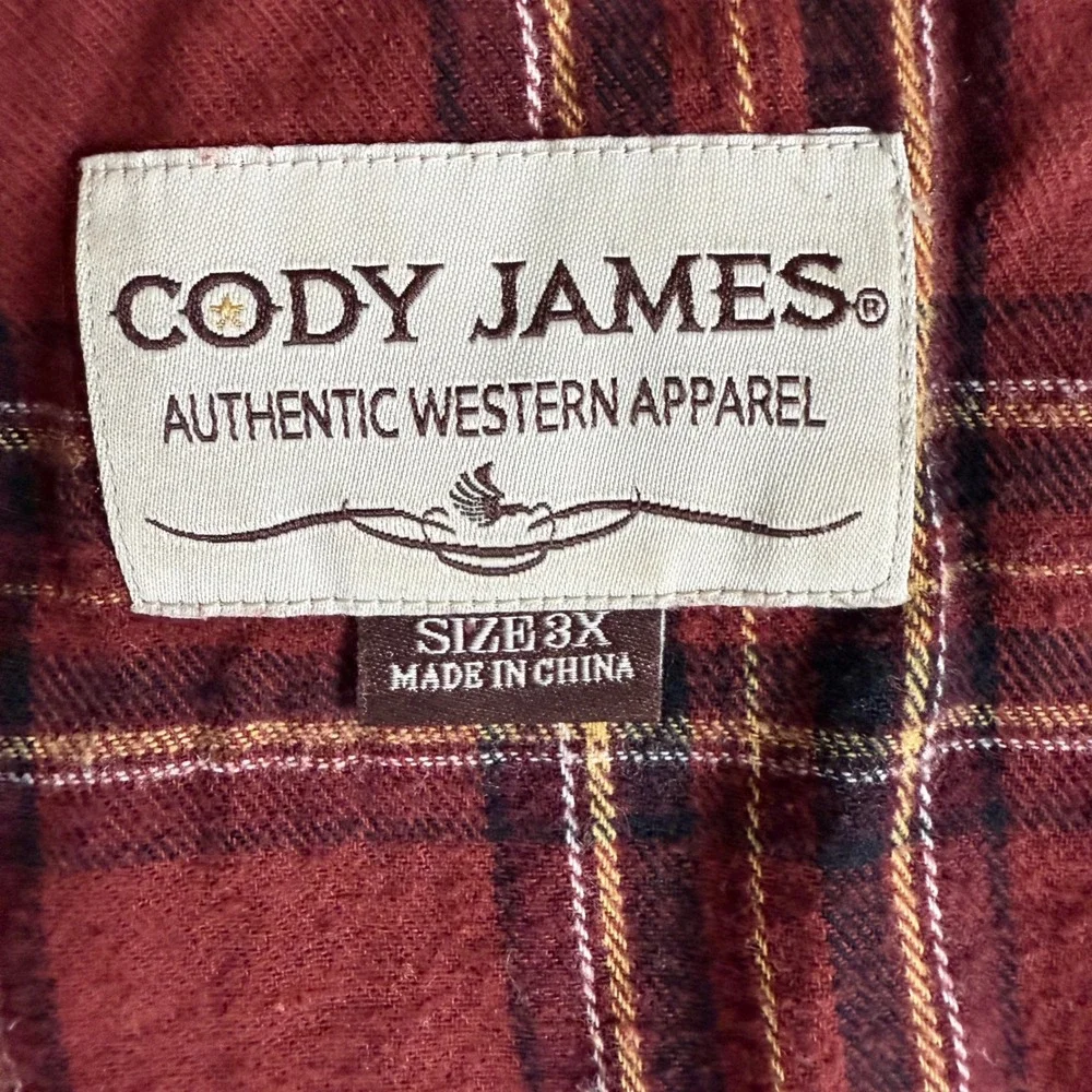 Cody James‎ Authentic Western Apparel Plaid Flannel Snap Button Shirt Men's 3X - Picture 3 of 7